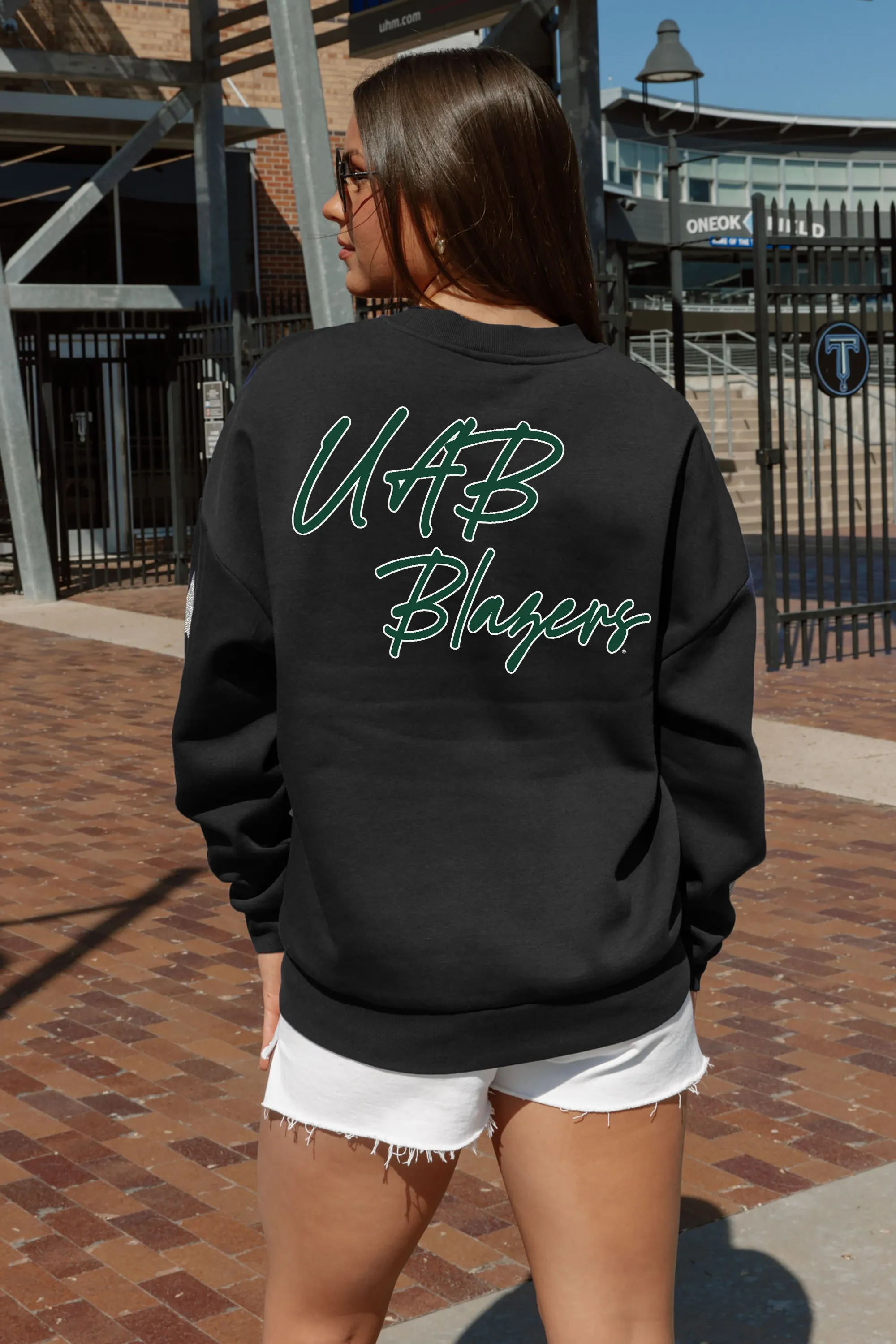 ALABAMA AT BIRMINGHAM BLAZERS DEDICATION EMBELLISHED STAR SLEEVE CREWNECK PULLOVER