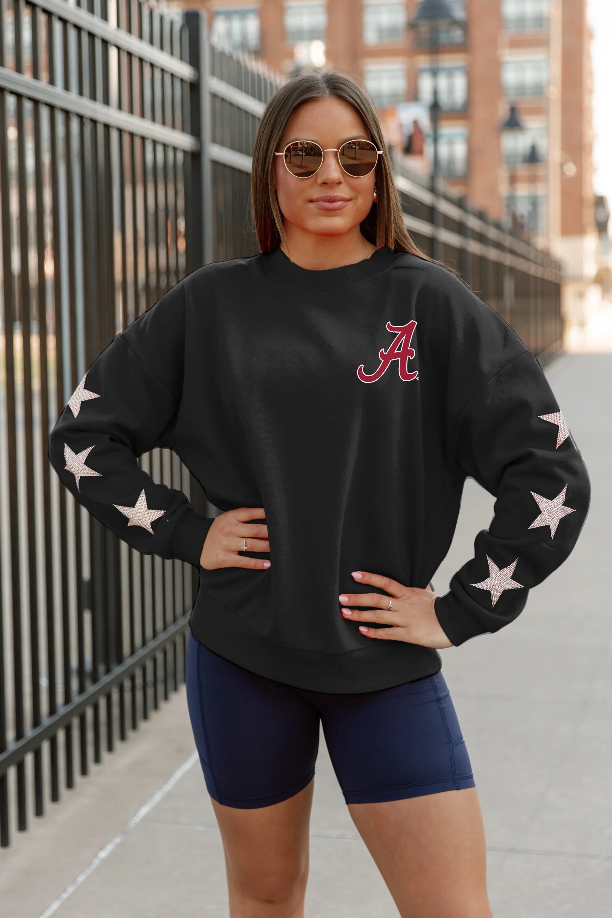 ALABAMA CRIMSON TIDE DEDICATION EMBELLISHED STAR SLEEVE CREWNECK PULLOVER