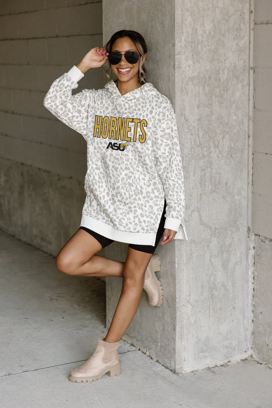 ALABAMA STATE HORNETS FIERCE FAN SIDE SPLIT LEOPARD HOODIE