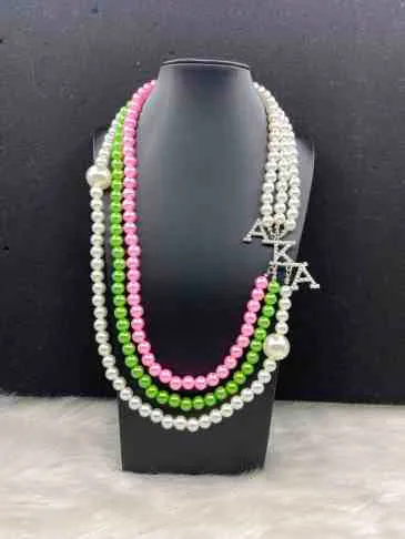 Alpha Kappa Alpha Inspired White Pink & Green Pearls