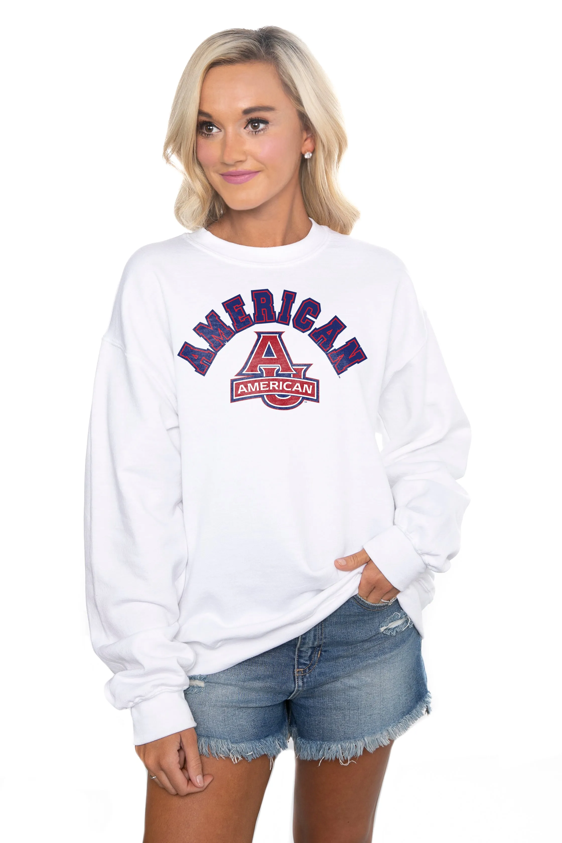 AMERICAN UNIVERSITY EAGLES "HIT THE HIGHLIGHTS" PERFECT CREW SWEATSHIRT