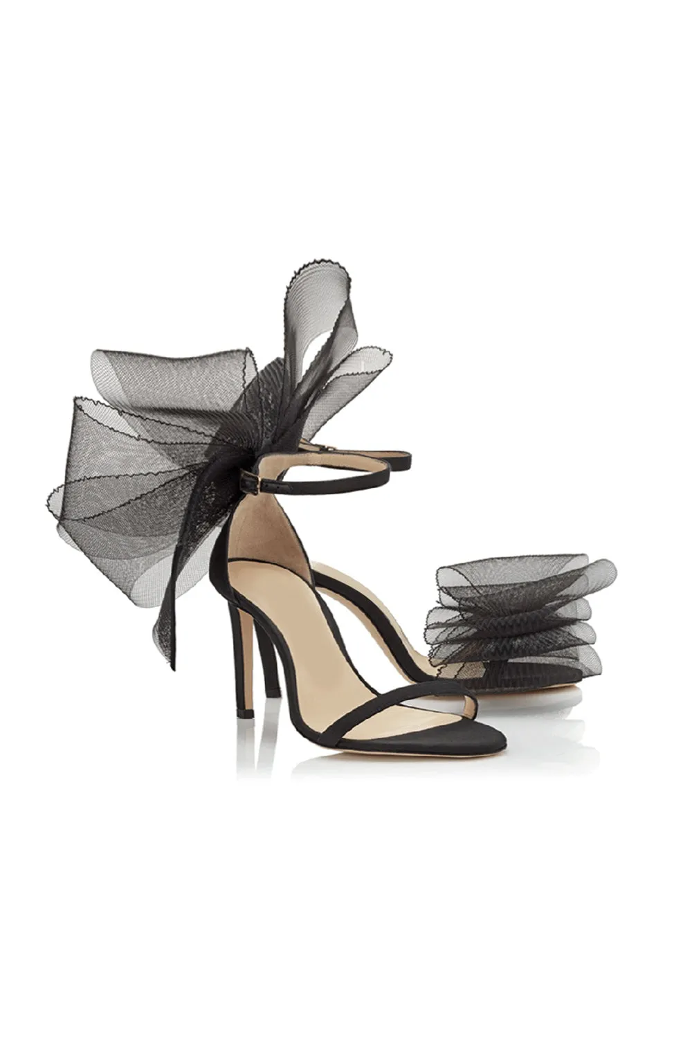 Asymmetric Bow-Embellished Satin High Heel Sandals