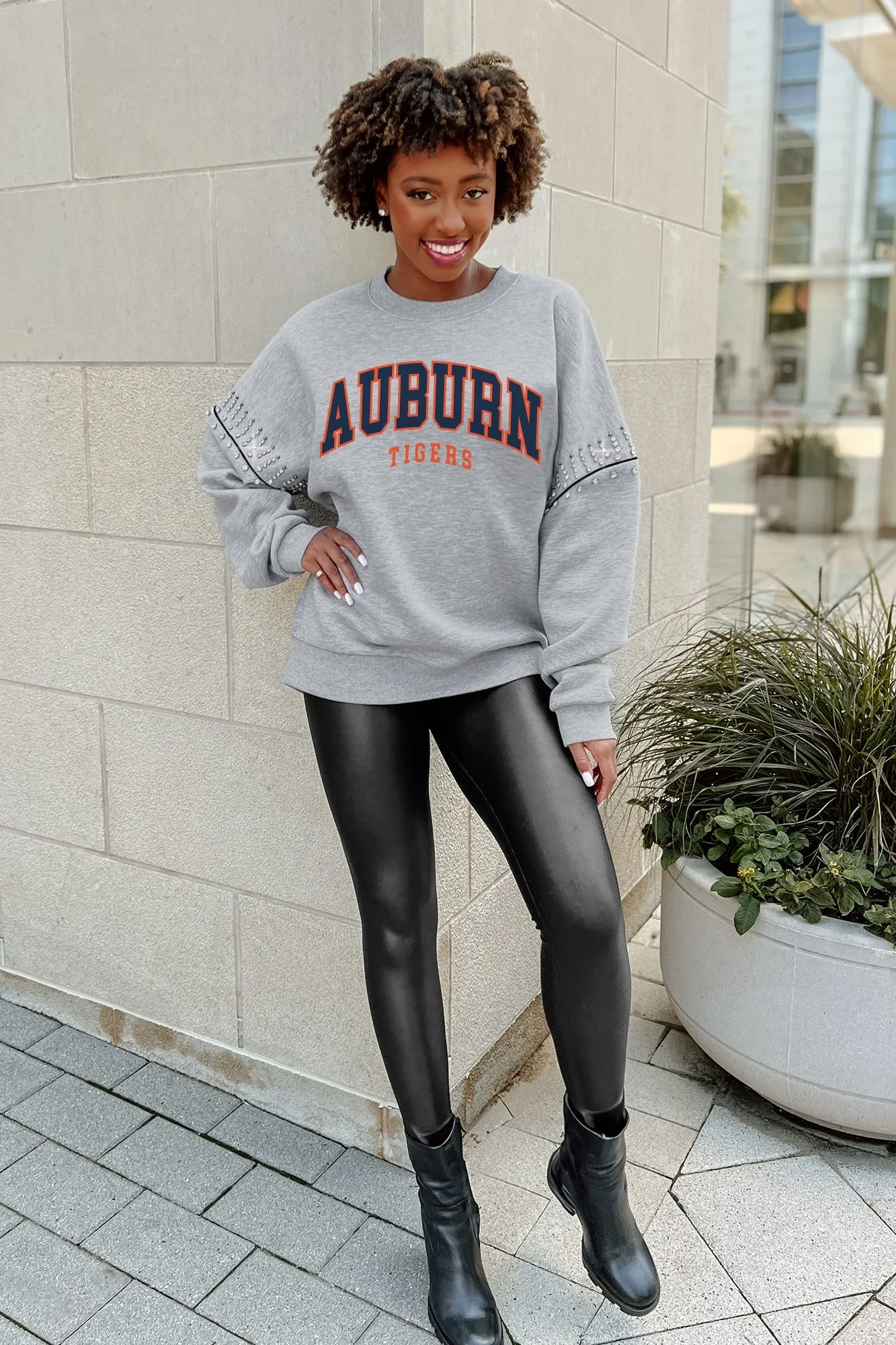 AUBURN TIGERS COMPETITIVE EDGE JEWEL TRIM SLEEVE FLEECE PULLOVER