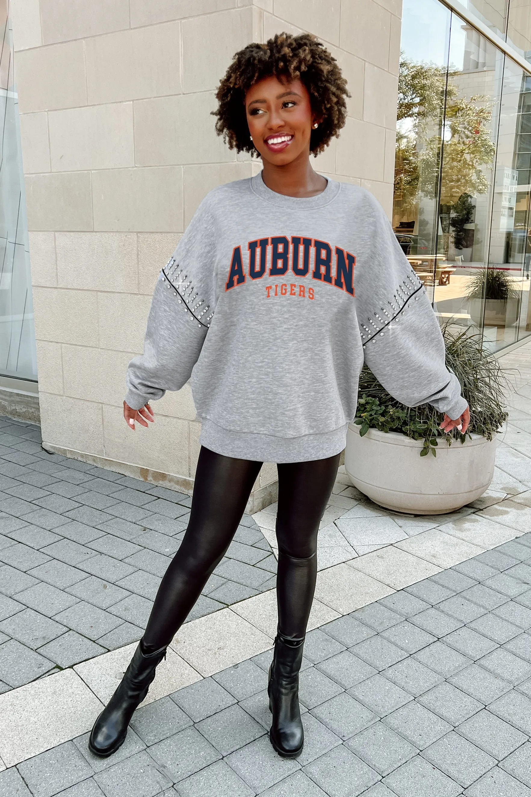 AUBURN TIGERS COMPETITIVE EDGE JEWEL TRIM SLEEVE FLEECE PULLOVER