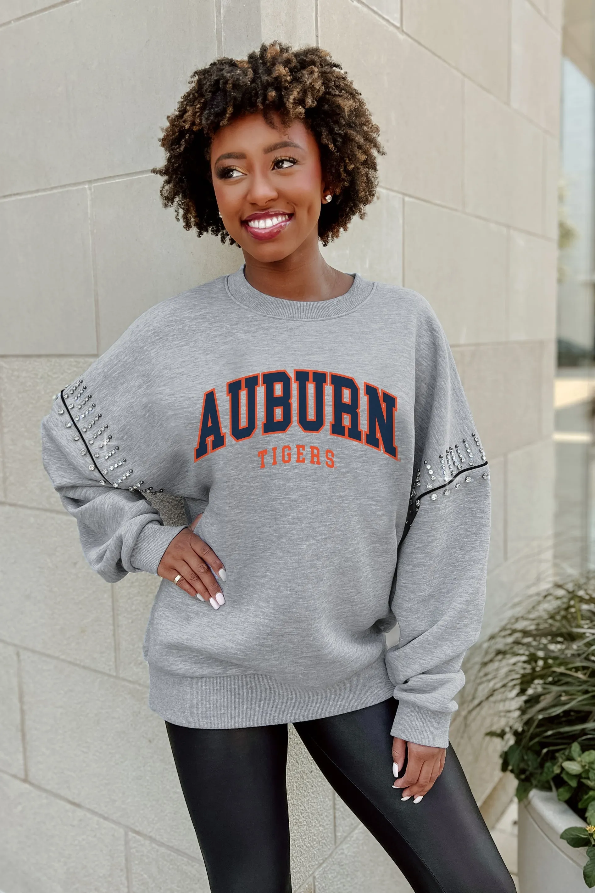 AUBURN TIGERS COMPETITIVE EDGE JEWEL TRIM SLEEVE FLEECE PULLOVER