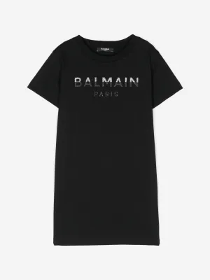 Balmain Girls Paris Logo Jersey Dress in Black