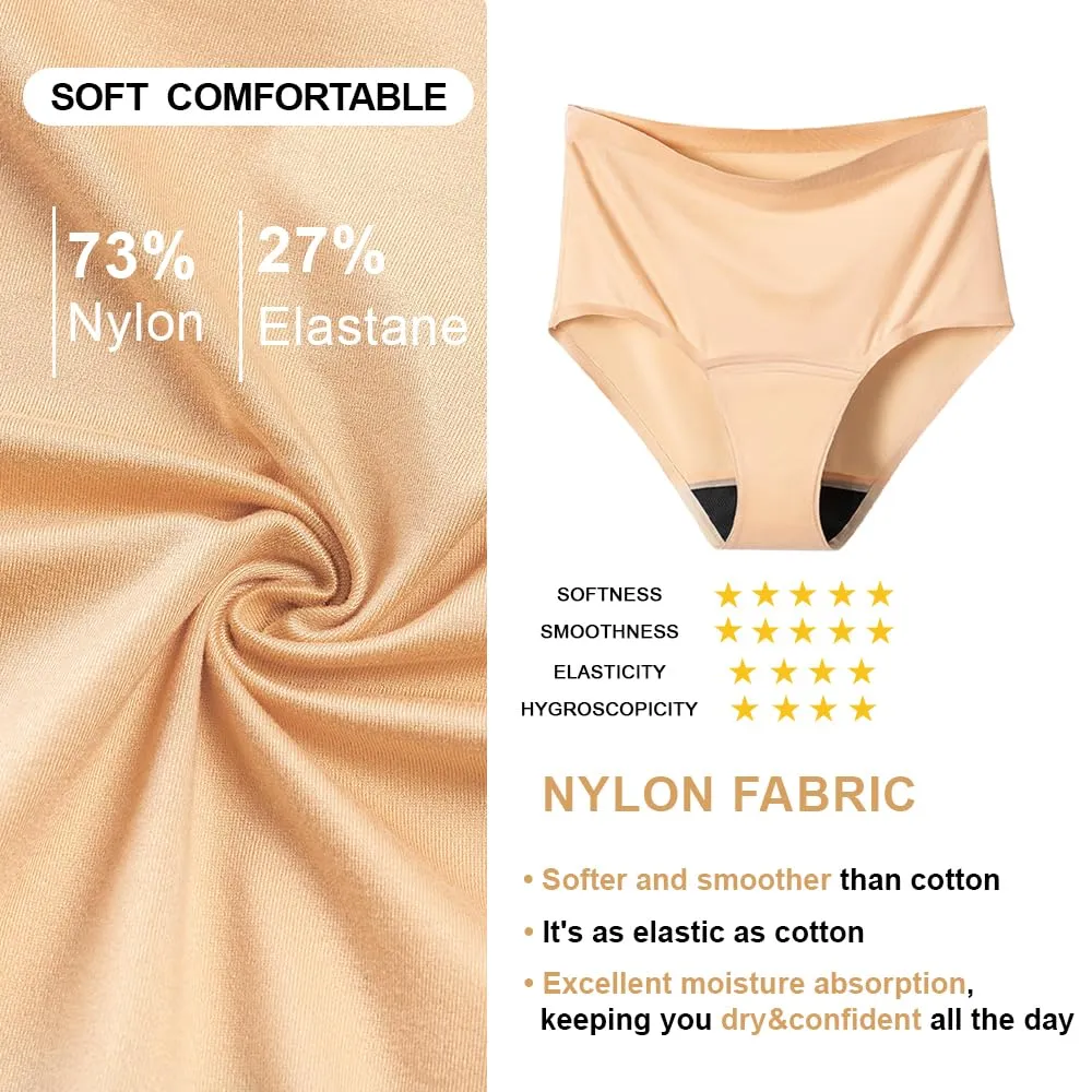 BATTEWA Incontinence Underwear for Women Washable, Leak Proof Underwear High Absorbency, Bladder Leak Underwear Protective Briefs, Seamless Panties 50ml, Beige, Medium（3 Pack