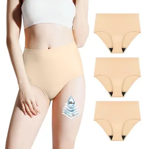 BATTEWA Incontinence Underwear for Women Washable, Leak Proof Underwear High Absorbency, Bladder Leak Underwear Protective Briefs, Seamless Panties 50ml, Beige, Medium（3 Pack