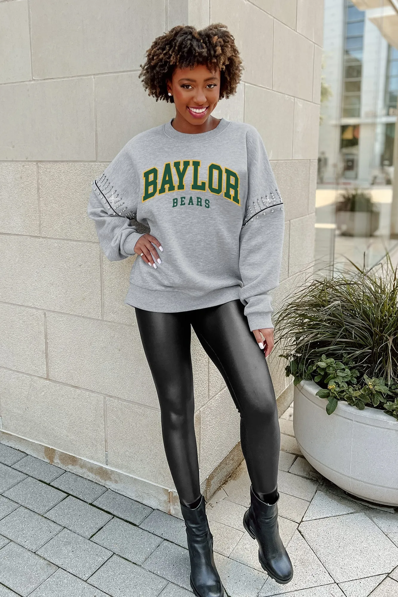 BAYLOR BEARS COMPETITIVE EDGE JEWEL TRIM SLEEVE FLEECE PULLOVER