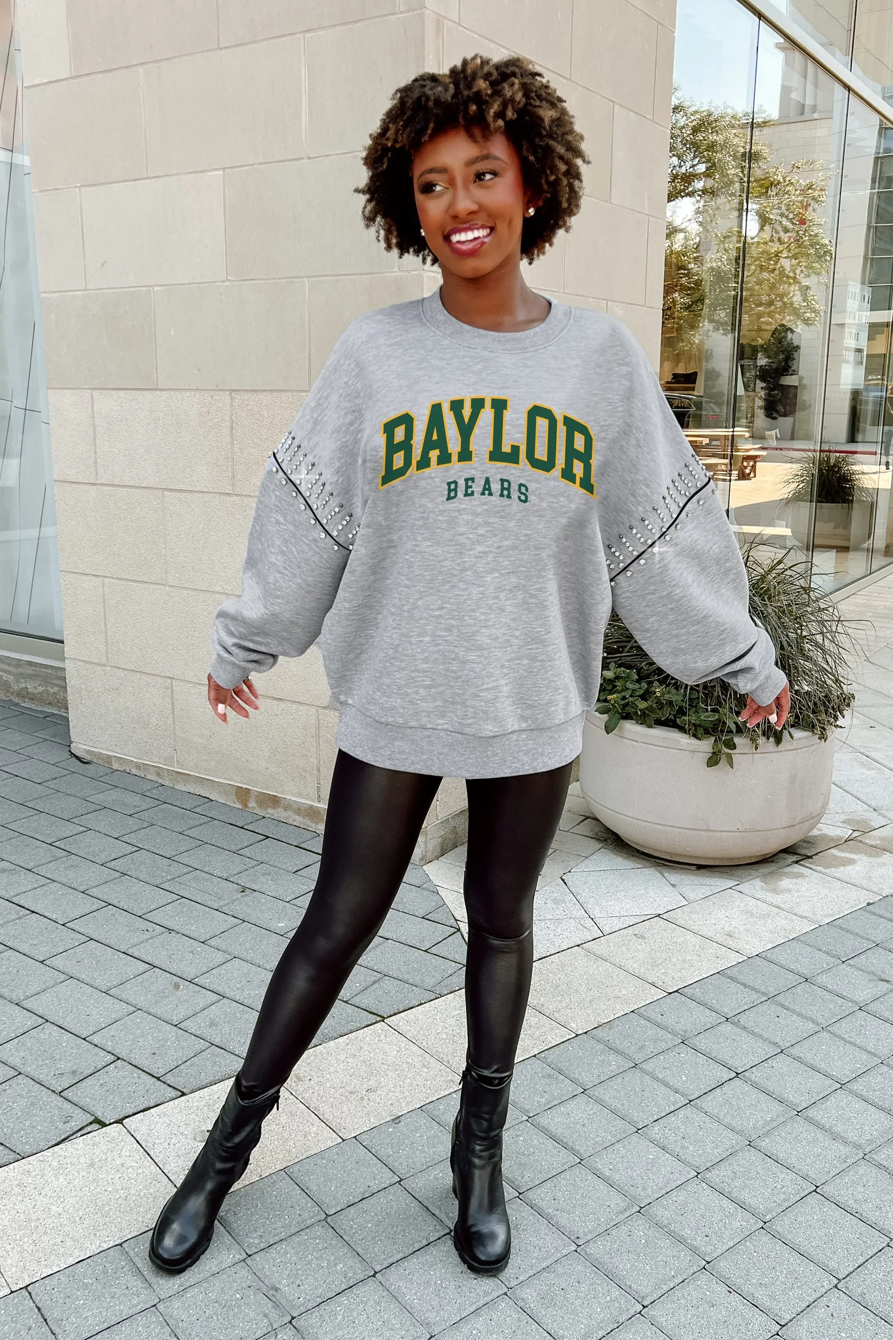 BAYLOR BEARS COMPETITIVE EDGE JEWEL TRIM SLEEVE FLEECE PULLOVER