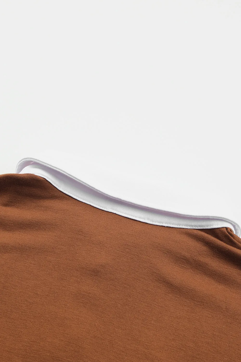 Brown Turn-Down Collar Colorblock Pullover Sweatshirt