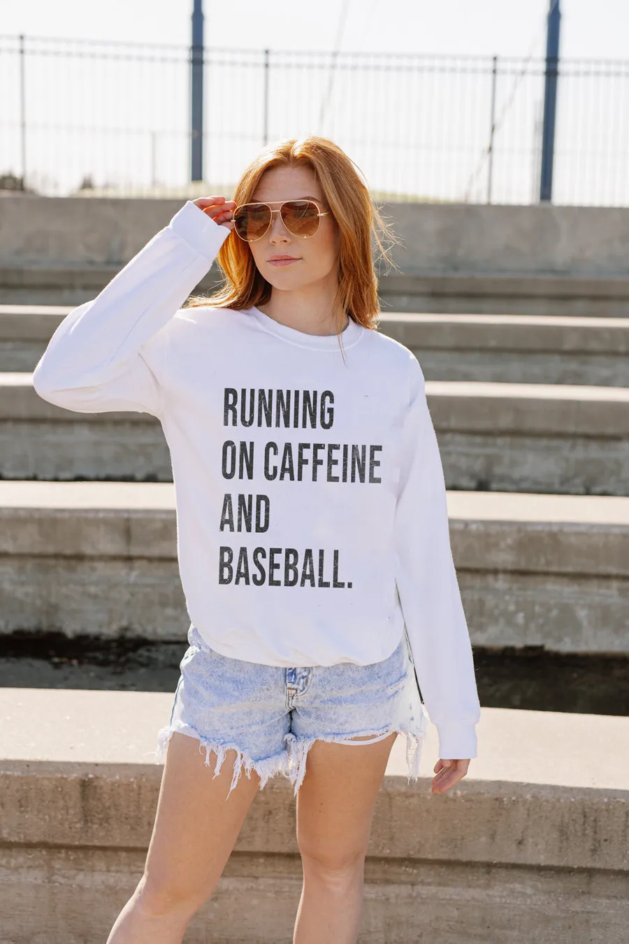 CAFFIENE AND BASEBALL DROP SHOULDER CREWNECK SWEATSHIRT