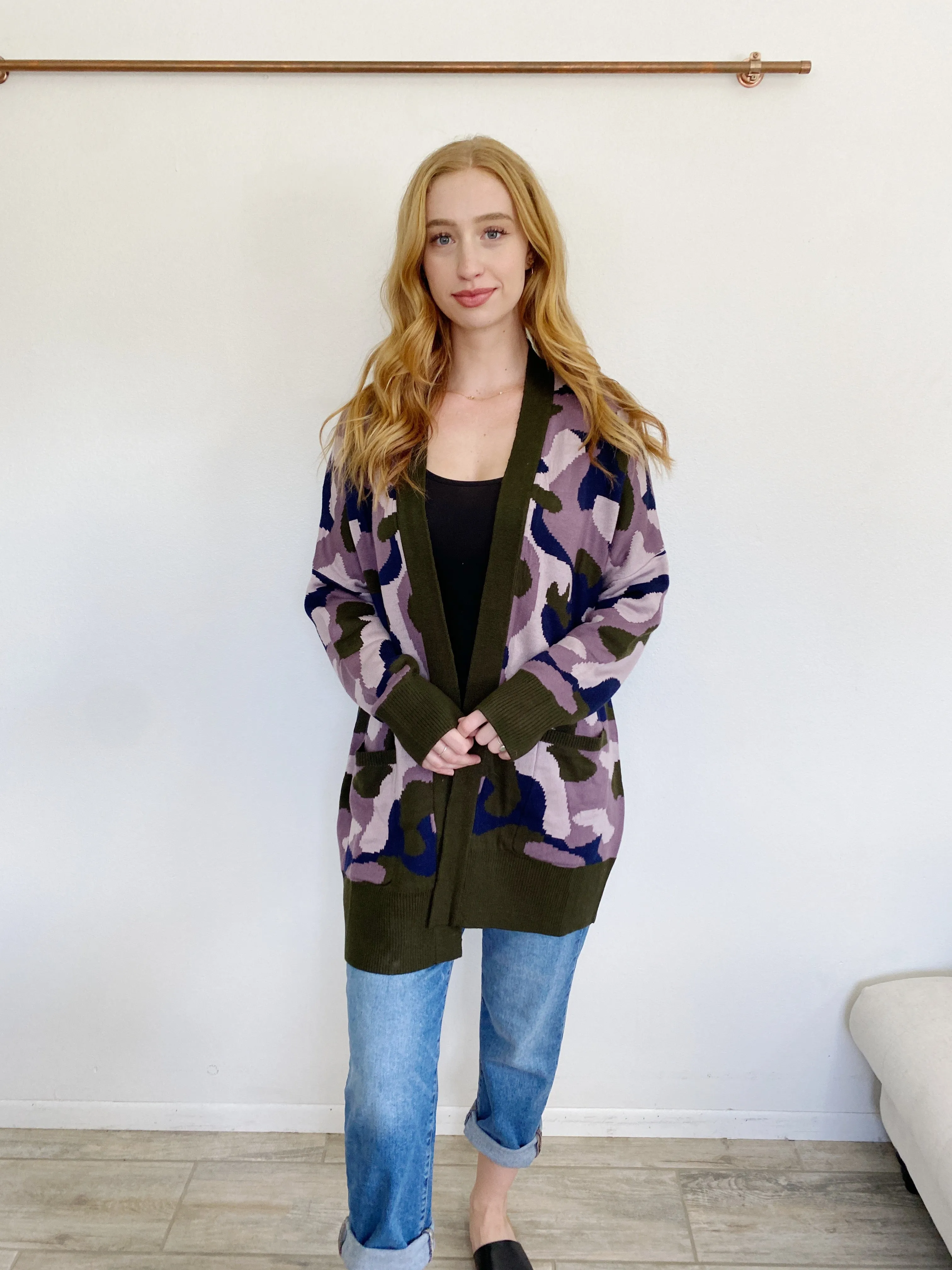 Camo Oversized Knit Heavy Cardigan Sweater