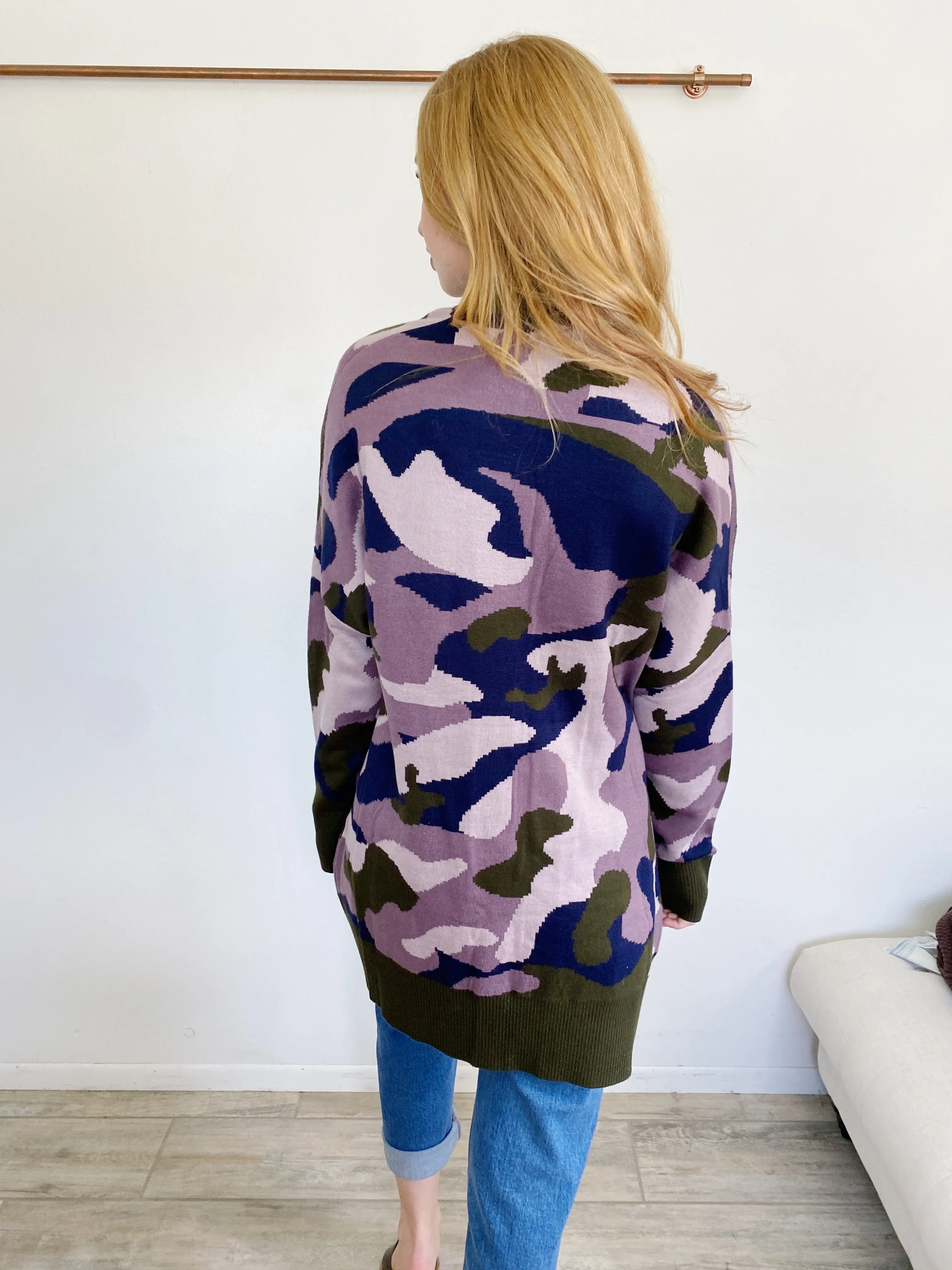 Camo Oversized Knit Heavy Cardigan Sweater