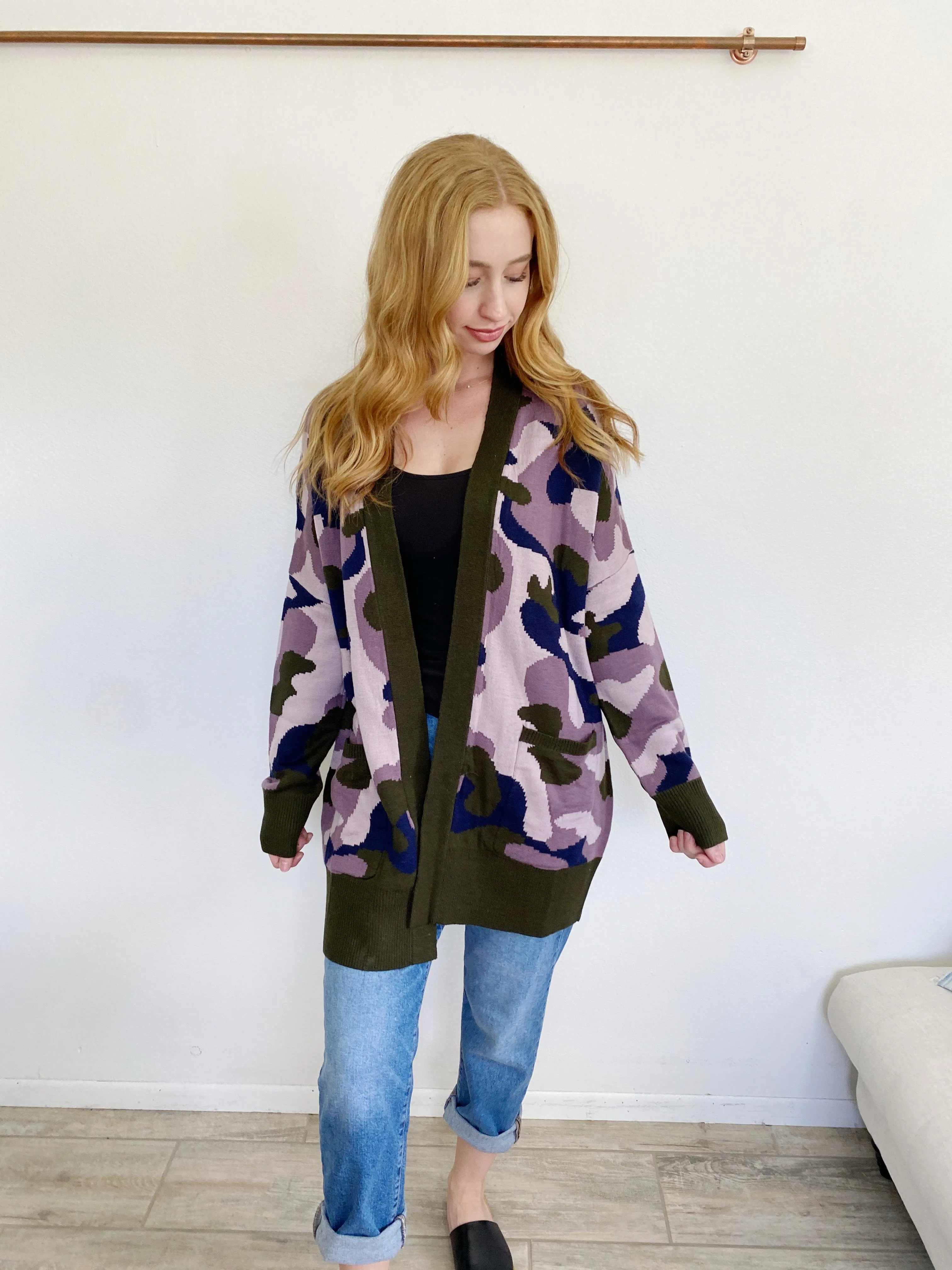 Camo Oversized Knit Heavy Cardigan Sweater