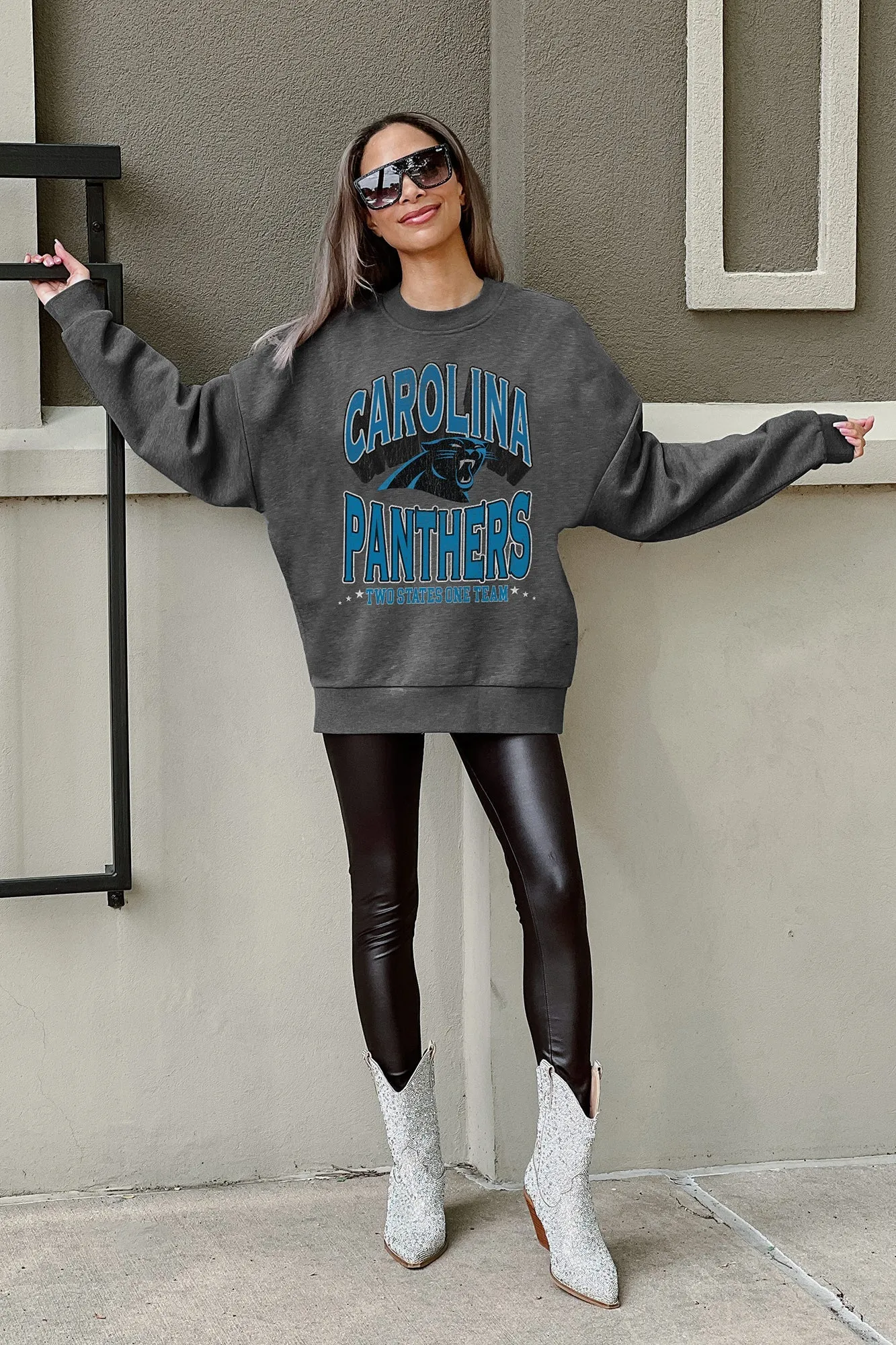 CAROLINA PANTHERS LONG WEEKEND PREMIUM FLEECE DROP SHOULDER CREWNECK PULLOVER