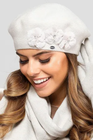 Chic Pom-Pom Winter Beret with Zircon Accents