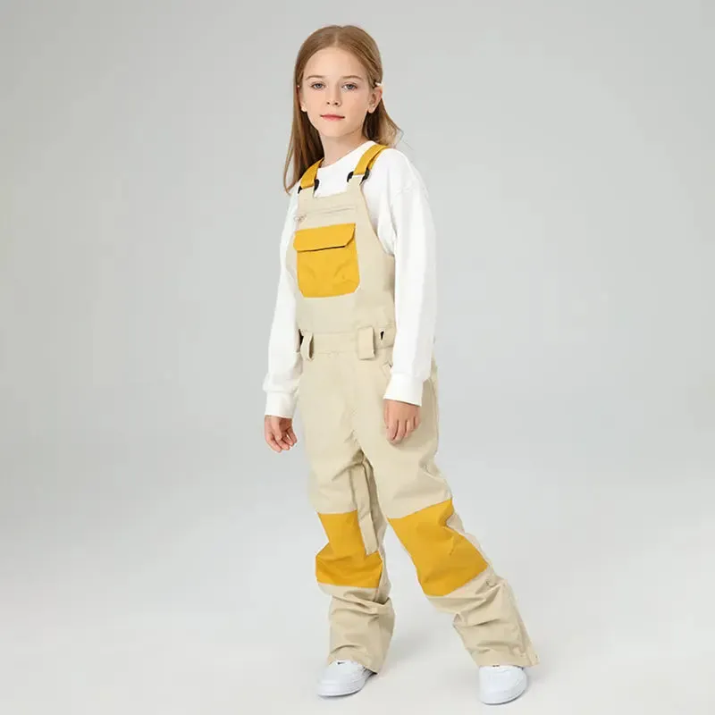 Classical Girls Colorblock Ski Overall Bib Pants Winter Sports Pants