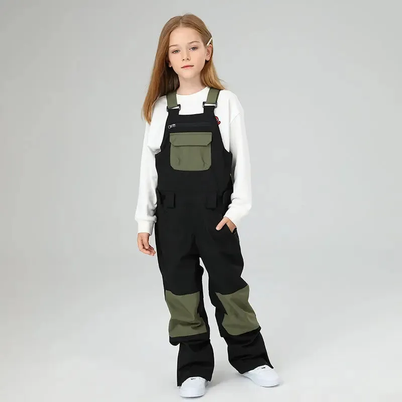 Classical Girls Colorblock Ski Overall Bib Pants Winter Sports Pants