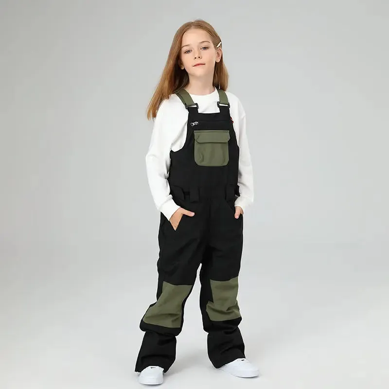 Classical Girls Colorblock Ski Overall Bib Pants Winter Sports Pants