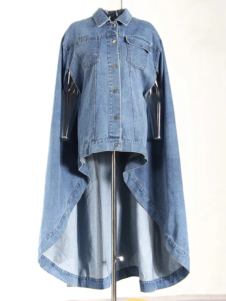 Designer Denim Oversized Cape Coat