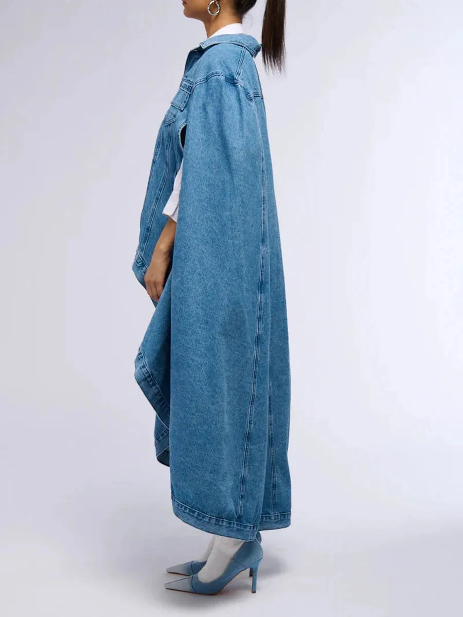 Designer Denim Oversized Cape Coat