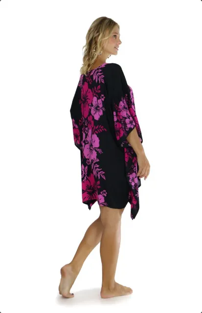 Floral Kaftan Cherry Blossom Pink Fuchsia and Black