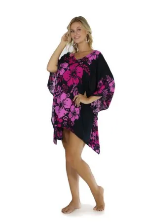 Floral Kaftan Cherry Blossom Pink Fuchsia and Black