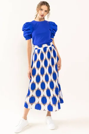 Geometric Print Pleated Long Skirt