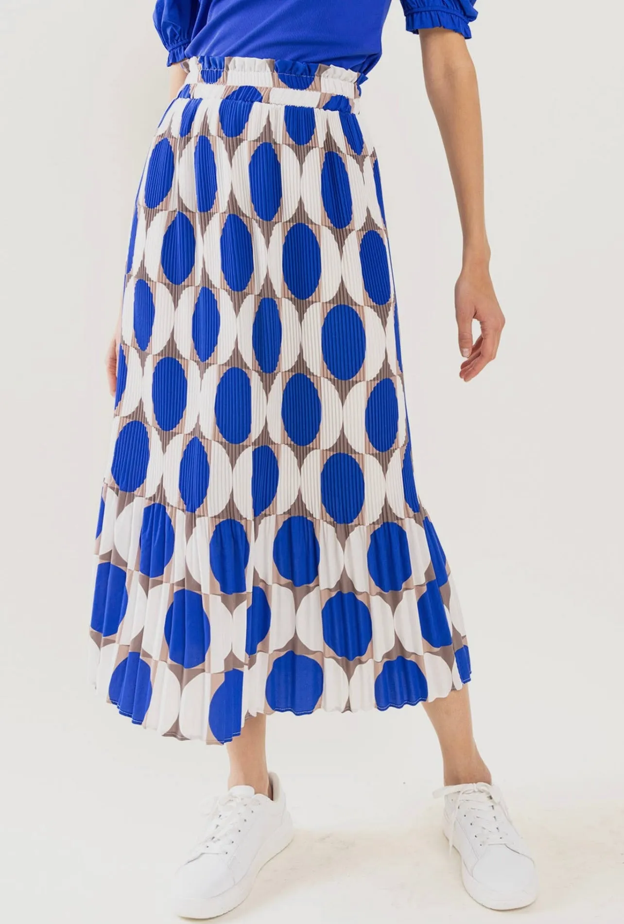 Geometric Print Pleated Long Skirt