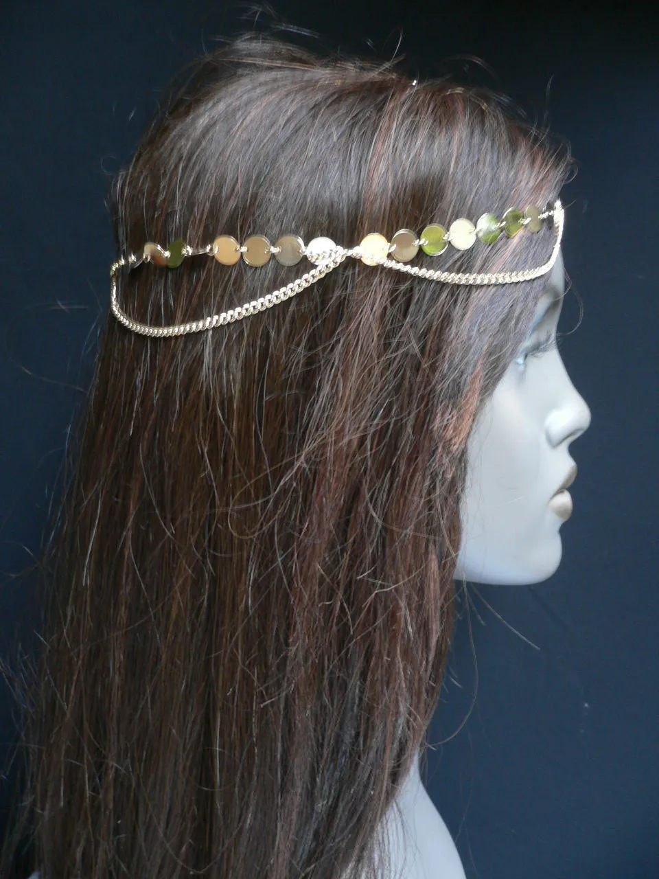 Gold Metal Chain Hair Piece Chic Headband Head Waves Coins Women Trendy Fashionable