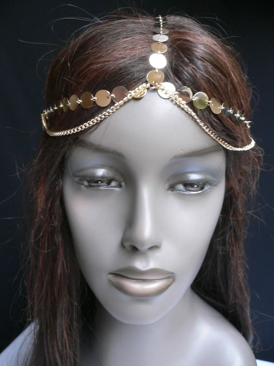 Gold Metal Chain Hair Piece Chic Headband Head Waves Coins Women Trendy Fashionable