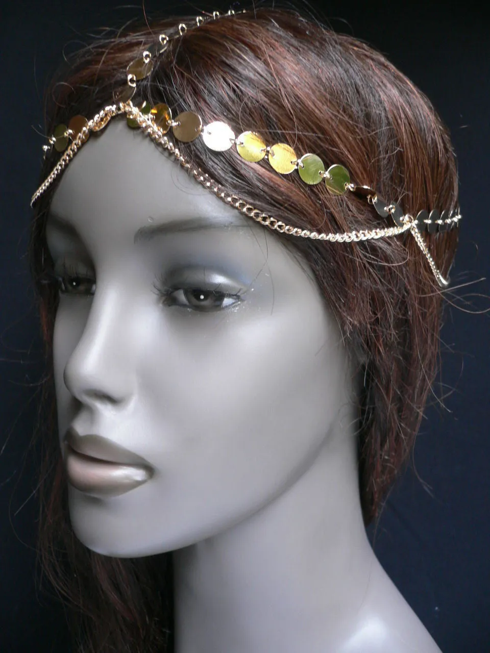 Gold Metal Chain Hair Piece Chic Headband Head Waves Coins Women Trendy Fashionable