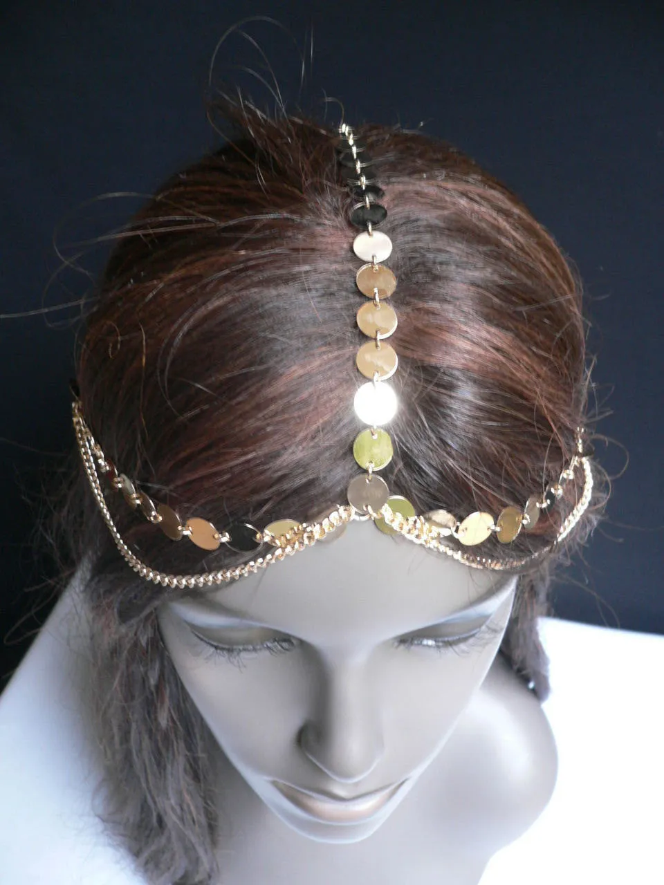 Gold Metal Chain Hair Piece Chic Headband Head Waves Coins Women Trendy Fashionable