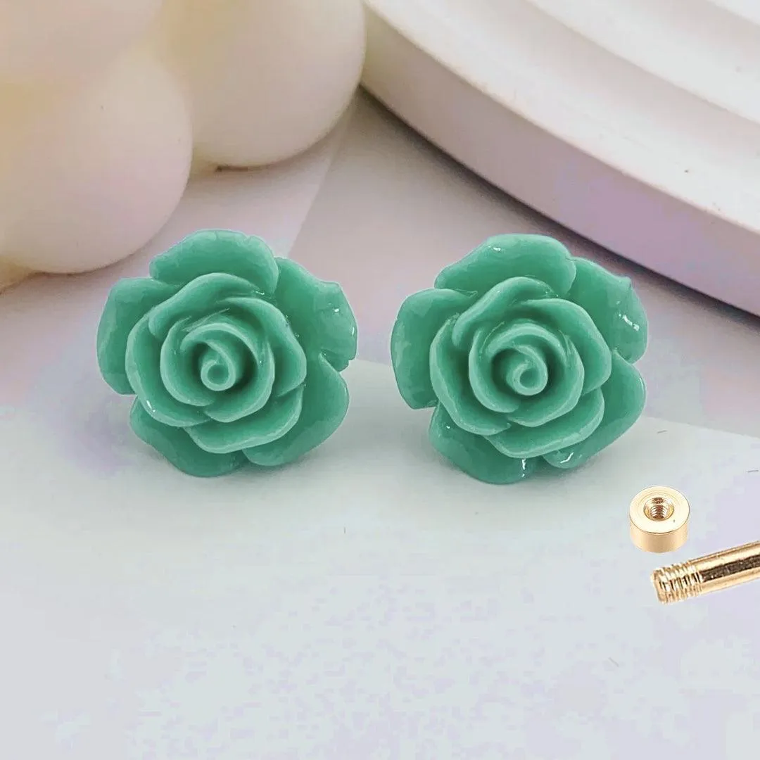 Golden Stainless Steel Stud Earings Flower Design - 088