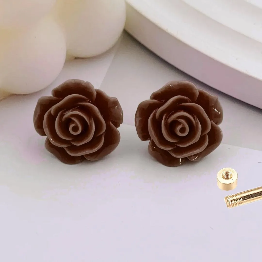 Golden Stainless Steel Stud Earings Flower Design - 088