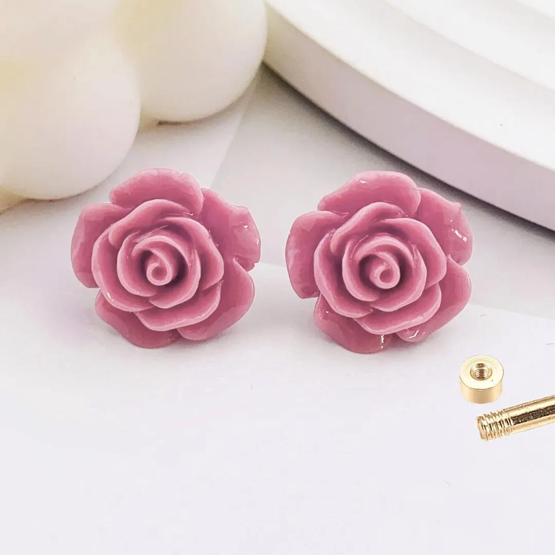 Golden Stainless Steel Stud Earings Flower Design - 088