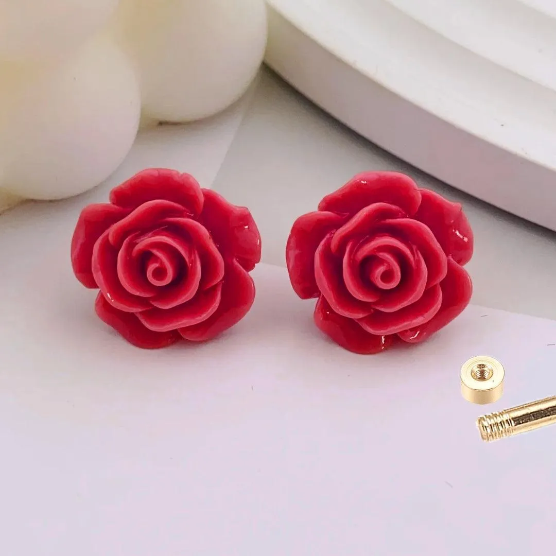 Golden Stainless Steel Stud Earings Flower Design - 088