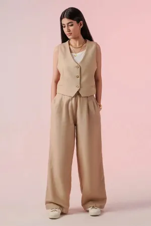 High Waisted Wide Leg Pant For Women - Safari