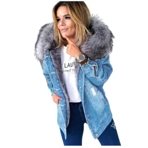 Hooded Fur Denim Jacket