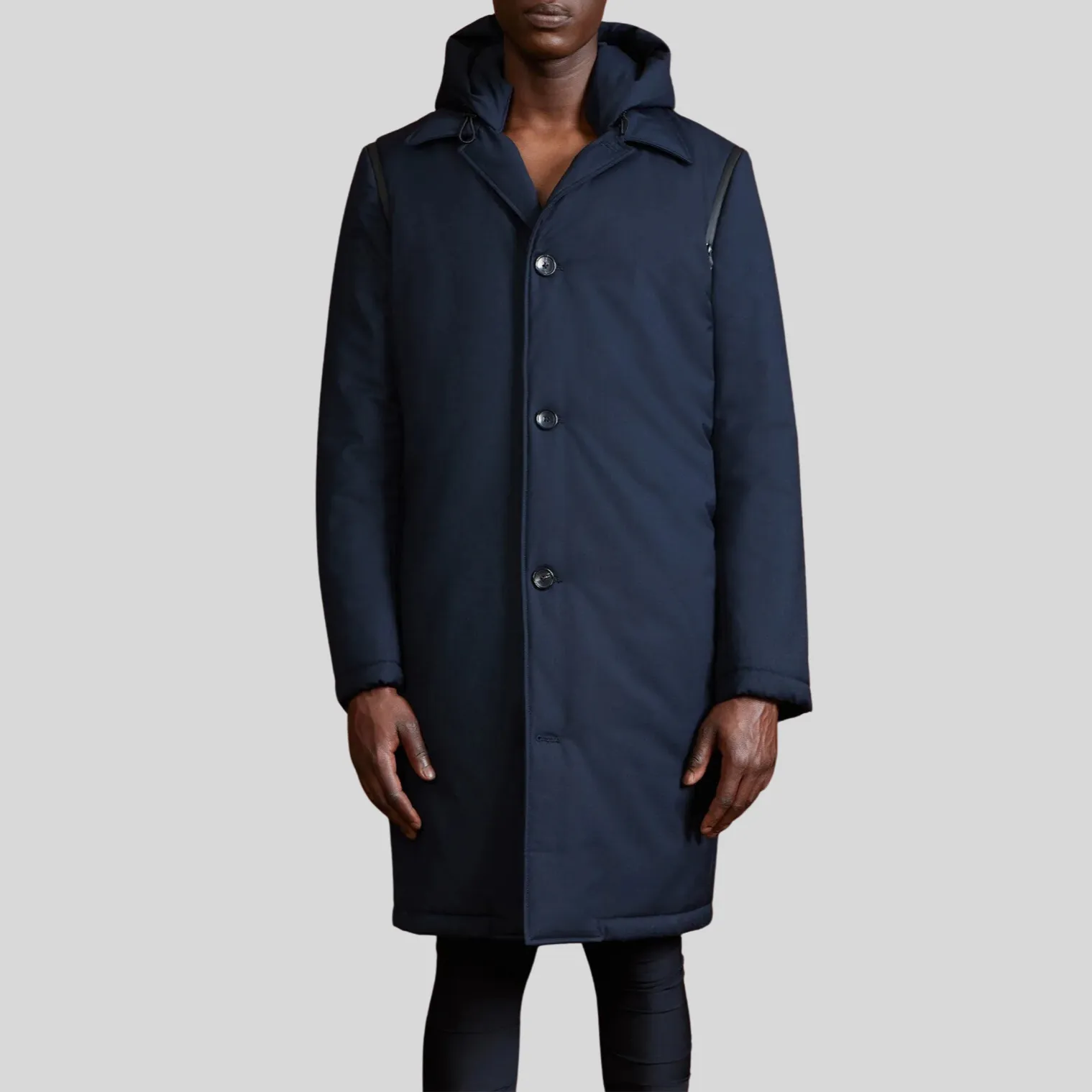 Insulated Overcoat Shoulder Zip/Removable Hood - Navy