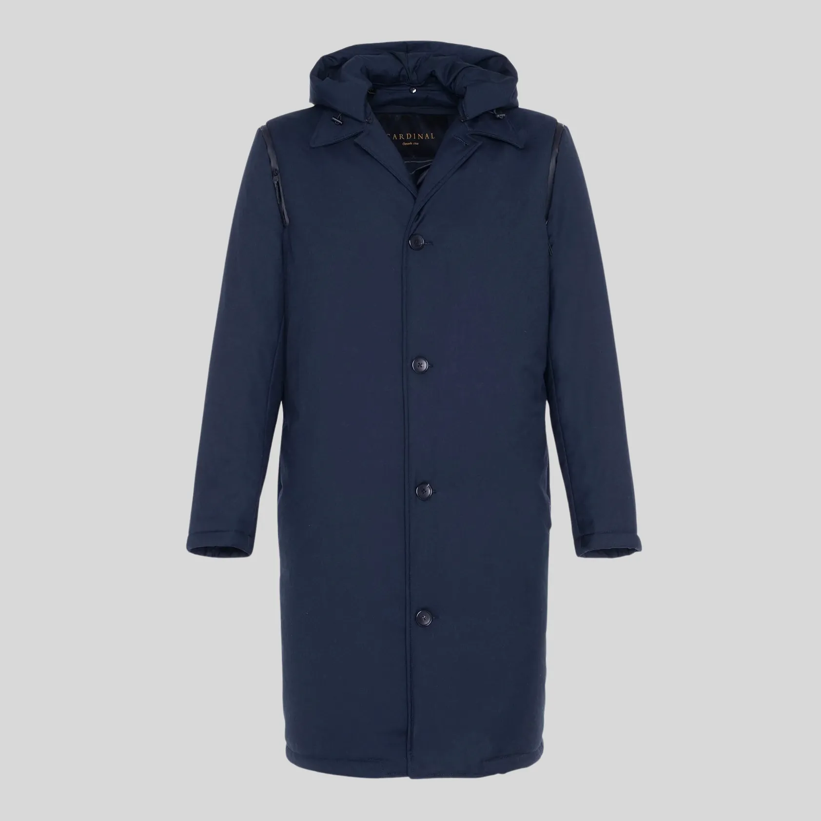 Insulated Overcoat Shoulder Zip/Removable Hood - Navy