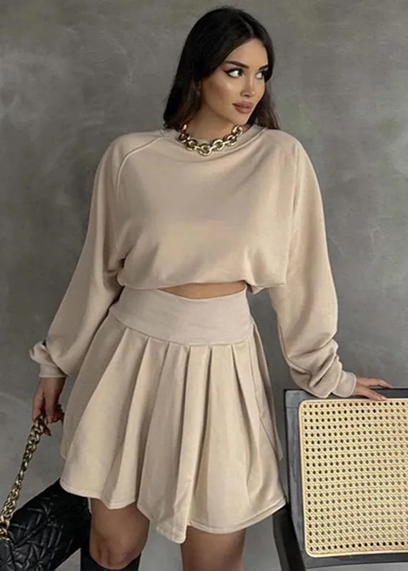 Ivyshape | Charm Gray Long Sleeve Sweater & Pleated Skirt Set