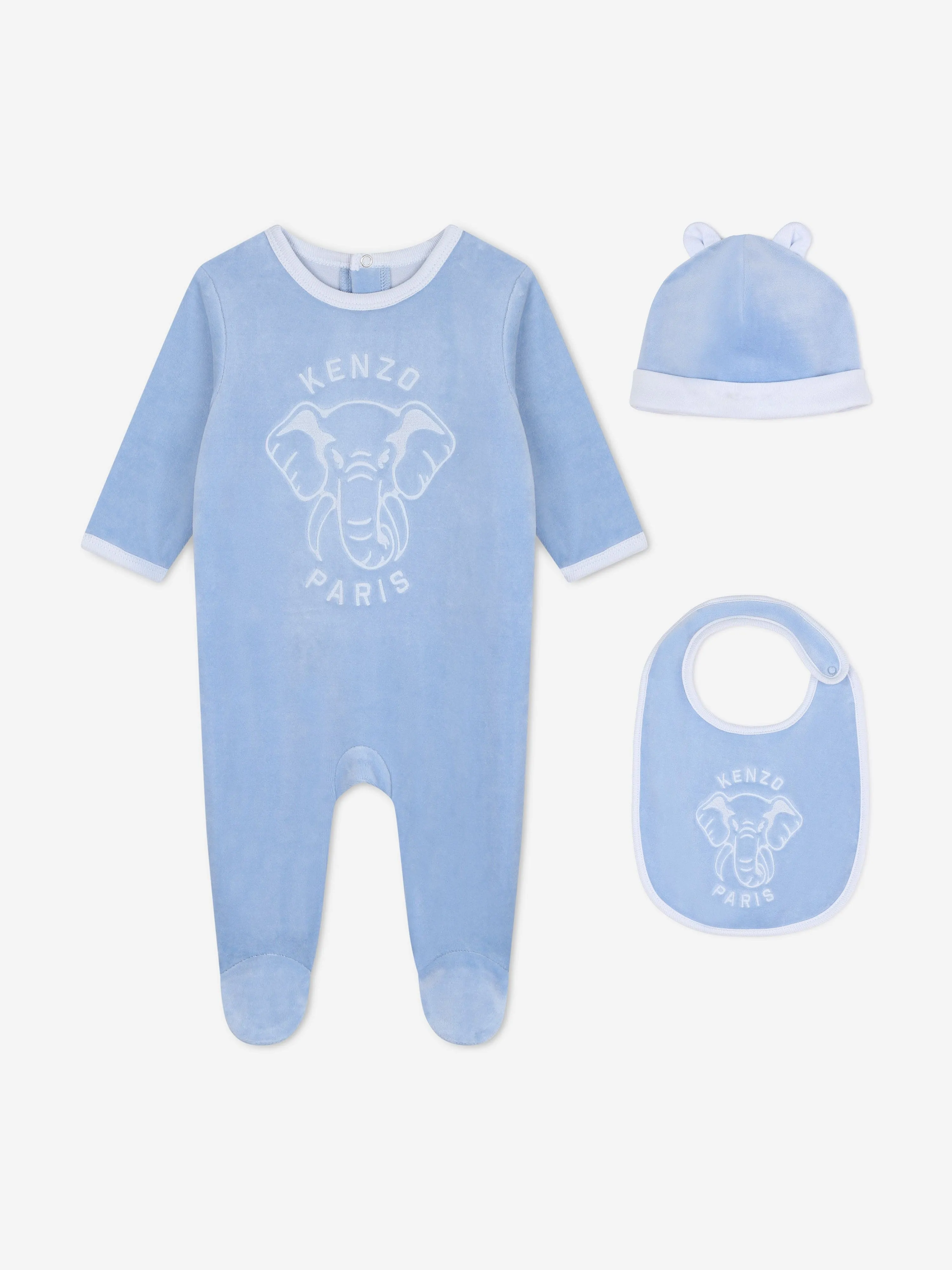 KENZO Baby Elephant Babygrow Gift Set in Blue