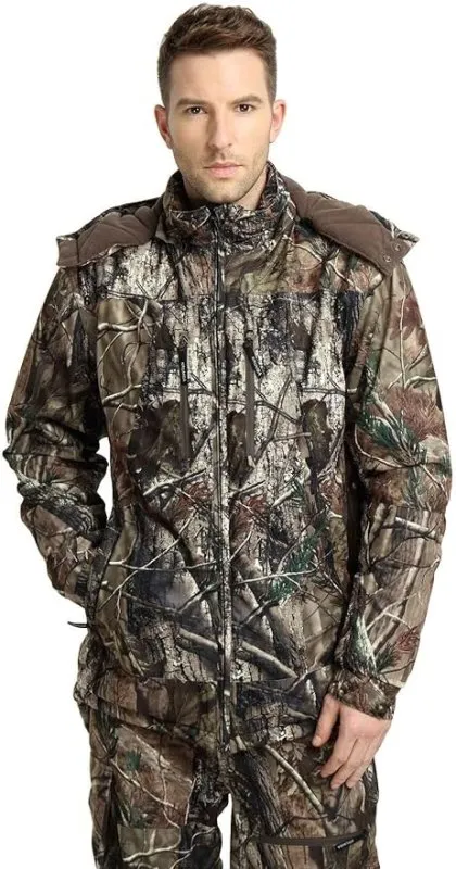 Krumba Mens Camo Hunting Jacket: Winter Insulated Warmer Tactical Windproof Softshell Camping Coat