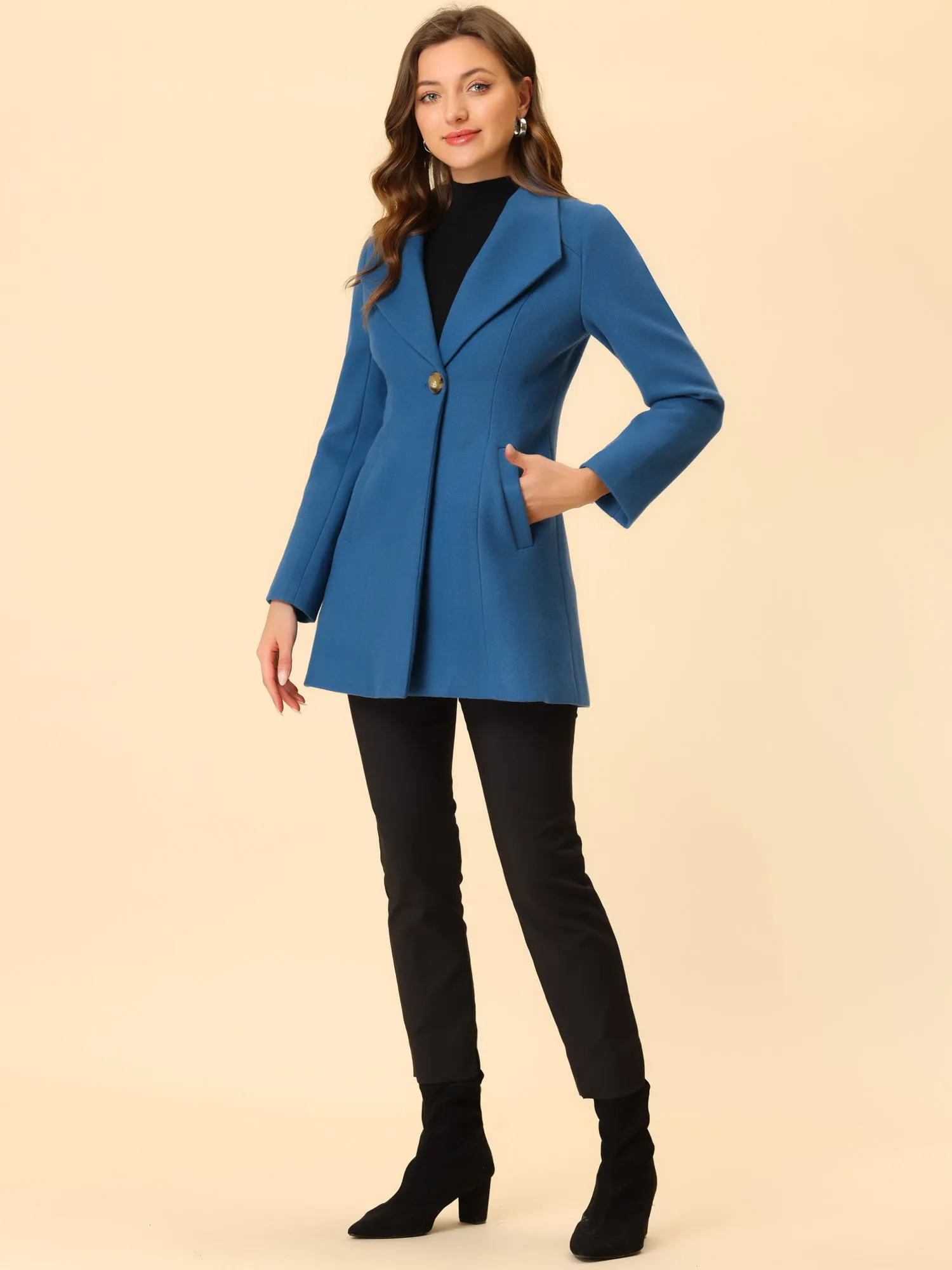 Lapel Collar Buttoned Outerwear Elegant Work Winter Coat