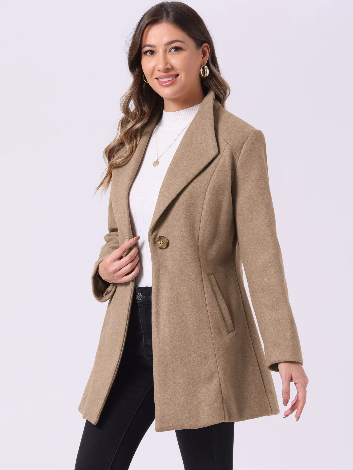 Lapel Collar Buttoned Outerwear Elegant Work Winter Coat