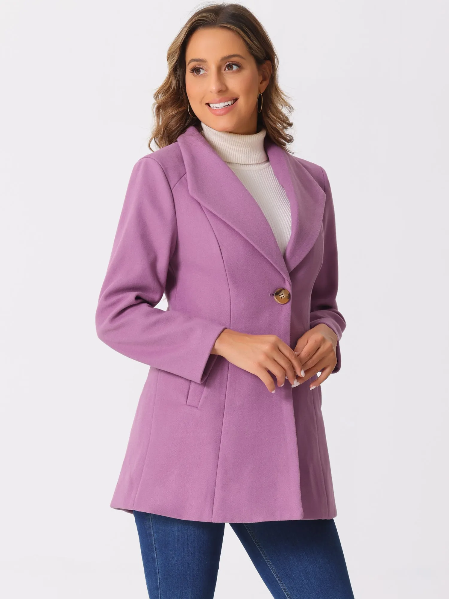 Lapel Collar Buttoned Outerwear Elegant Work Winter Coat