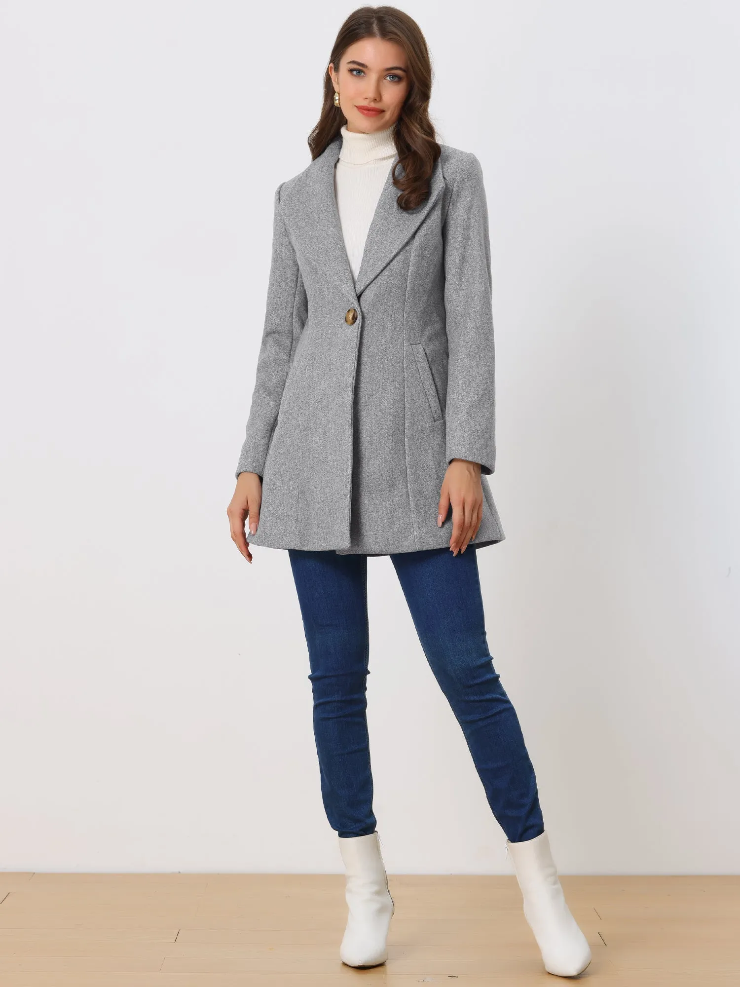 Lapel Collar Buttoned Outerwear Elegant Work Winter Coat