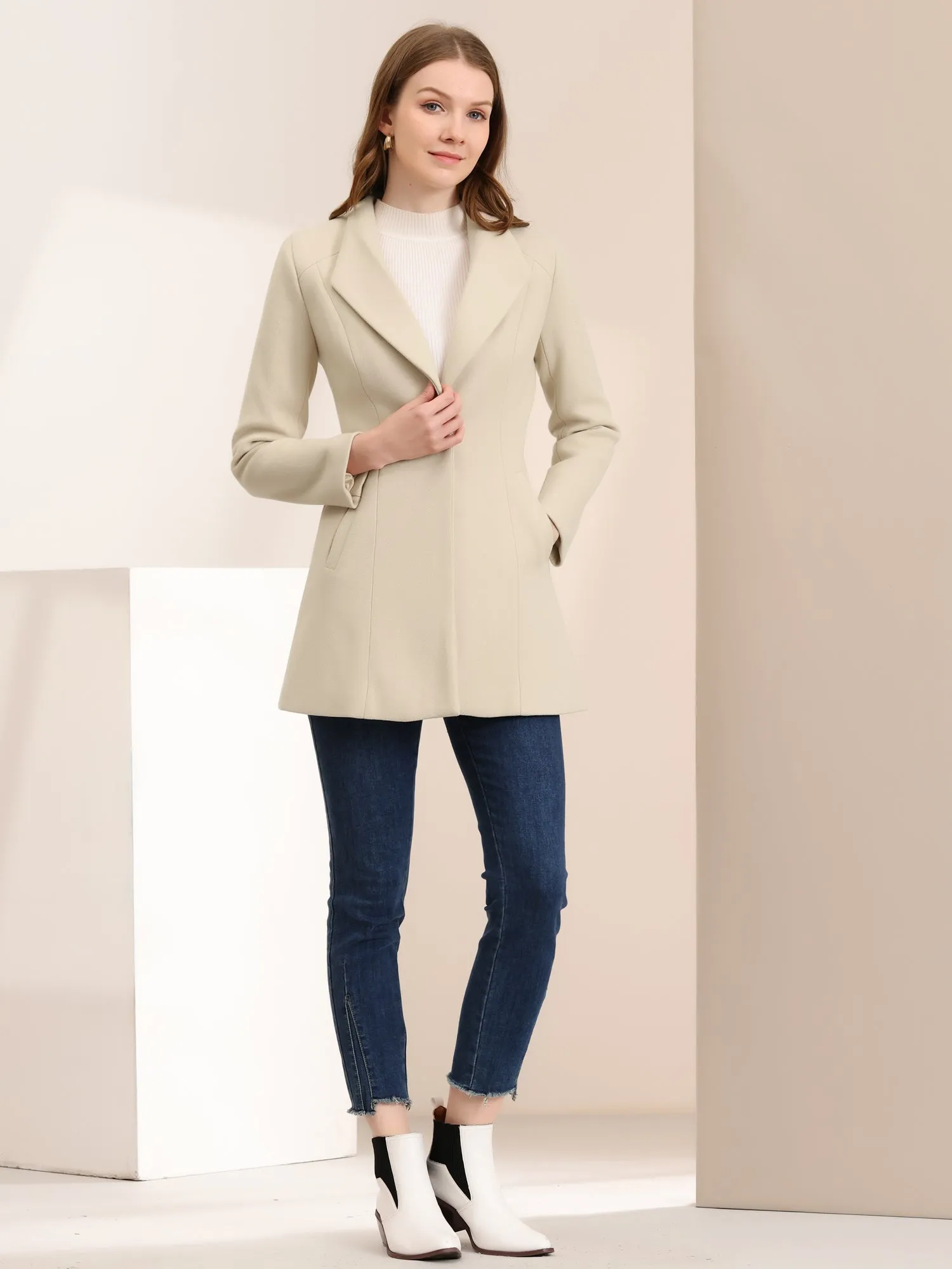 Lapel Collar Buttoned Outerwear Elegant Work Winter Coat